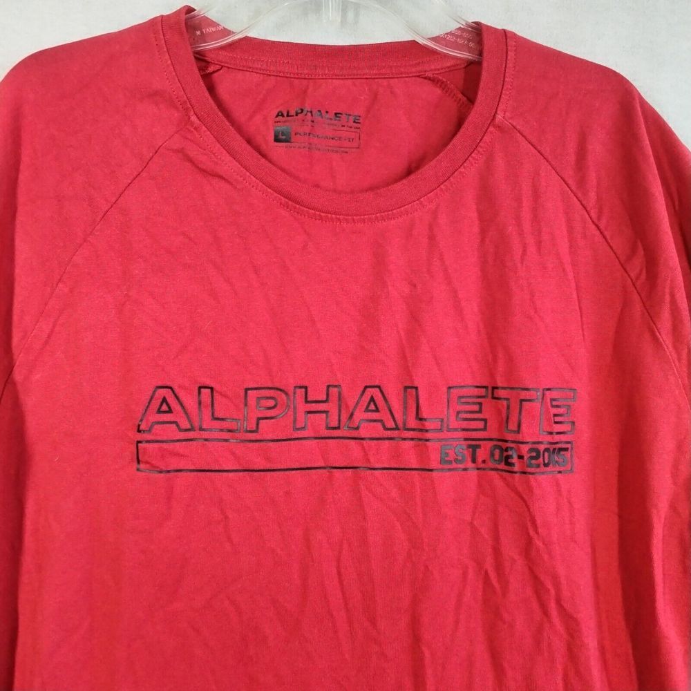Alphalete Men's Large Tee‎ Shirt Performance Fit Red Logo Gym Stretch Outdoors
